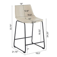 Vintage 24 - Lot de 2 tabourets de bar avec dossier en cuir sans accoudoirs, pieds en métal, repose-pieds pour îlot de cuisine, café, pub, comptoir de bar