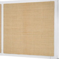 Lit Queen Size en Bois Massif avec 2 Tables de Chevet, Lampes Intégrées, Design Rotin et Bois, Blanc