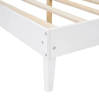 Lit Queen Size en Bois Massif avec 2 Tables de Chevet, Lampes Intégrées, Design Rotin et Bois, Blanc