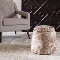 Pouf Repose-Pieds en Peau de Vache avec Clous Décoratifs - 17 - Marron et Blanc