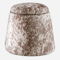 Pouf Repose-Pieds en Peau de Vache avec Clous Décoratifs - 17 - Marron et Blanc