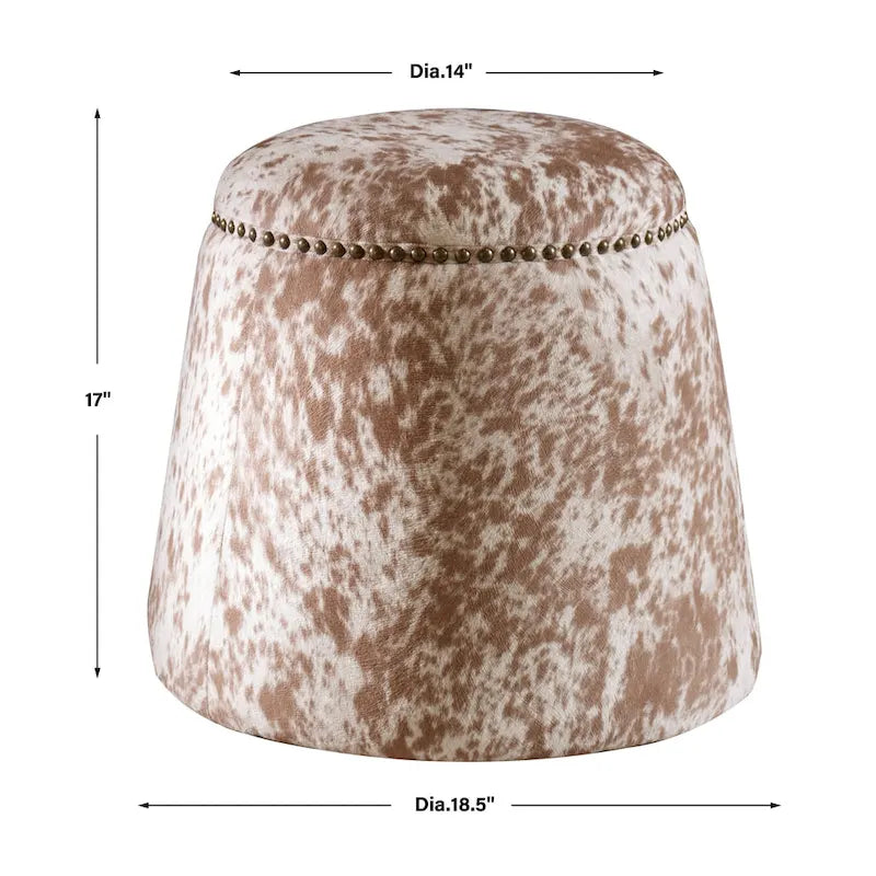 Pouf Repose-Pieds en Peau de Vache avec Clous Décoratifs - 17 - Marron et Blanc