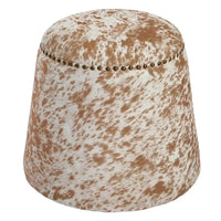 Pouf Repose-Pieds en Peau de Vache avec Clous Décoratifs - 17 - Marron et Blanc