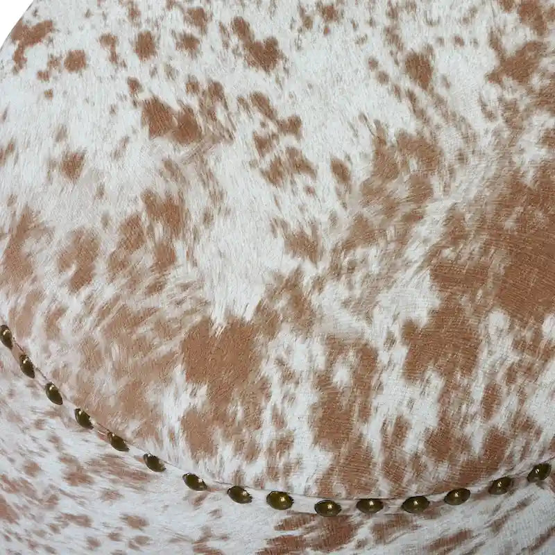 Pouf Repose-Pieds en Peau de Vache avec Clous Décoratifs - 17 - Marron et Blanc