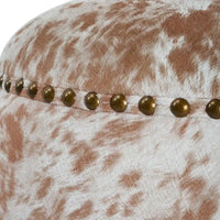 Pouf Repose-Pieds en Peau de Vache avec Clous Décoratifs - 17 - Marron et Blanc
