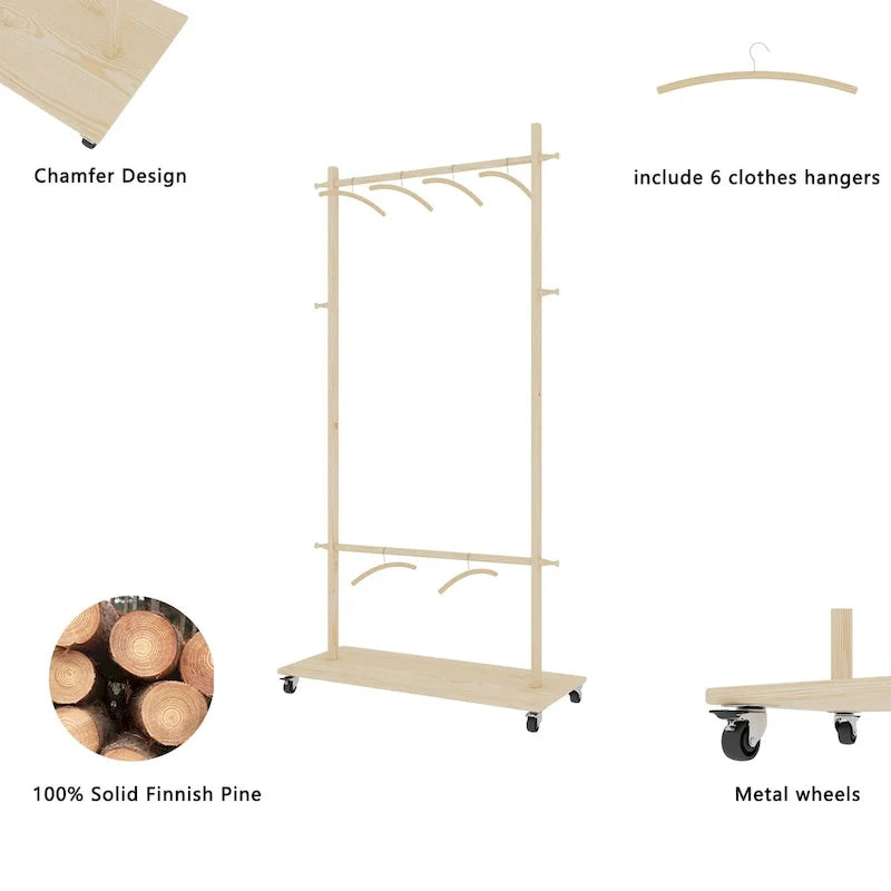 Portant à vêtements simple avec tringle unique autoportante, design multifonctionnel, pieds antidérapants réglables, pour chambre à coucher, noir