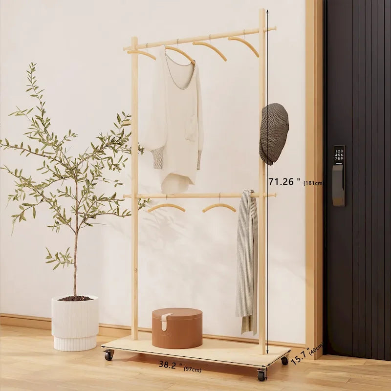Portant à vêtements simple avec tringle unique autoportante, design multifonctionnel, pieds antidérapants réglables, pour chambre à coucher, noir
