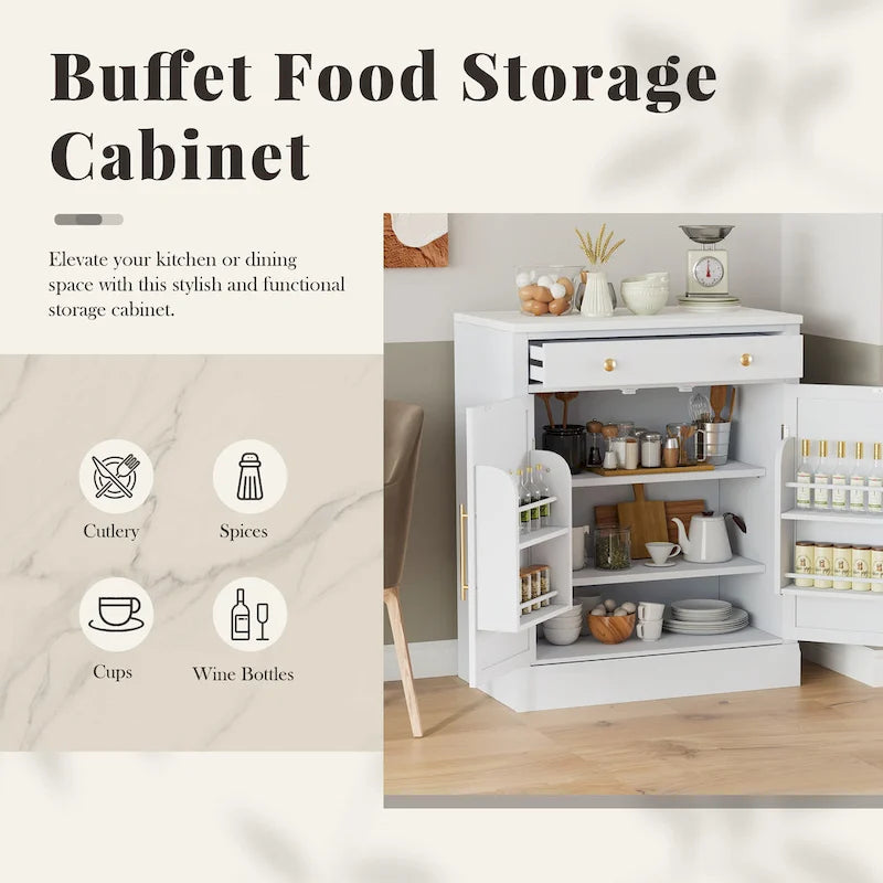 Garde-manger de cuisine autoportant moderne, rangement alimentaire pour buffet, meuble de bar à café avec tiroir, 2 étagères réglables et 2 étagères de porte