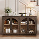 Bahut de rangement 4 portes avec vitrines, meuble de rangement arqué avec étagères réglables