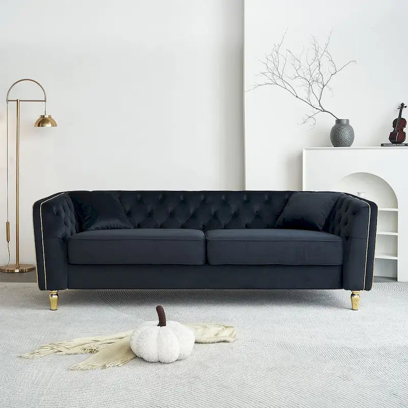 Canapé moderne capitonné en velours luxueux avec pieds en métal doré par Harper&Bright Designs
