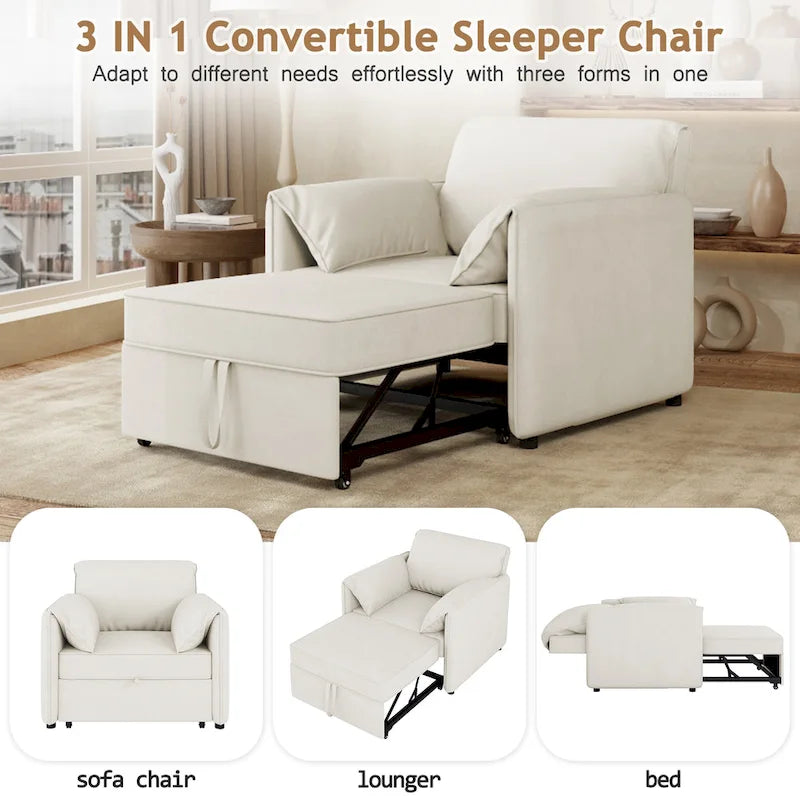 Canapé-lit convertible Roomfitters, fauteuil-lit 3 en 1 avec dossier réglable et coussins épais, structure en lin