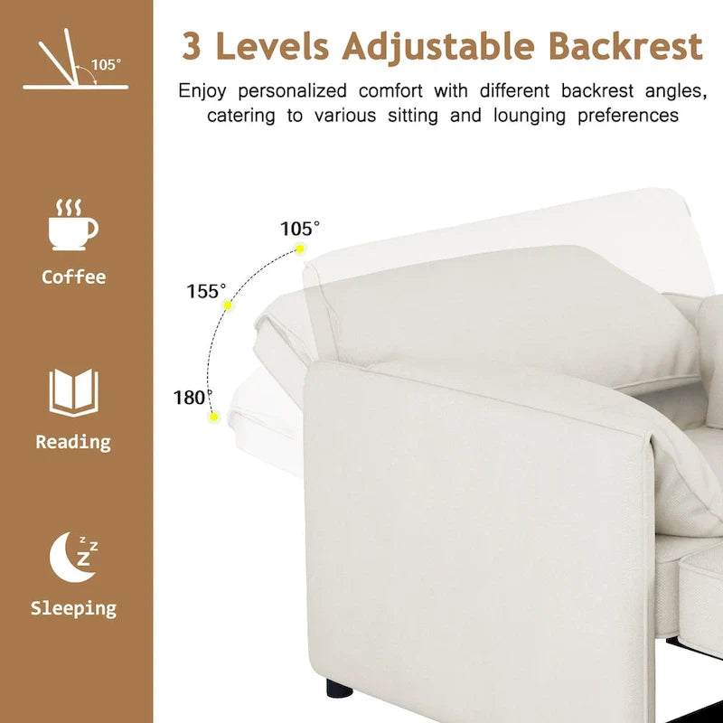 Canapé-lit convertible Roomfitters, fauteuil-lit 3 en 1 avec dossier réglable et coussins épais, structure en lin