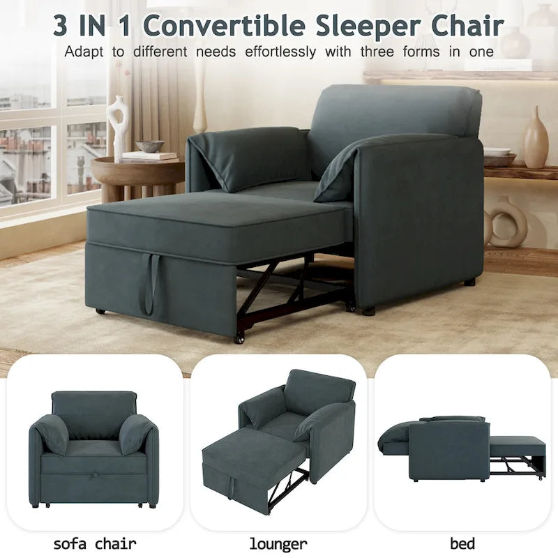 Canapé-lit convertible Roomfitters, fauteuil-lit 3 en 1 avec dossier réglable et coussins épais, structure en lin