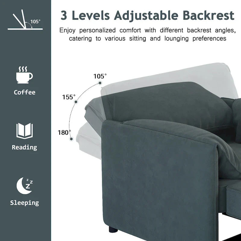 Canapé-lit convertible Roomfitters, fauteuil-lit 3 en 1 avec dossier réglable et coussins épais, structure en lin