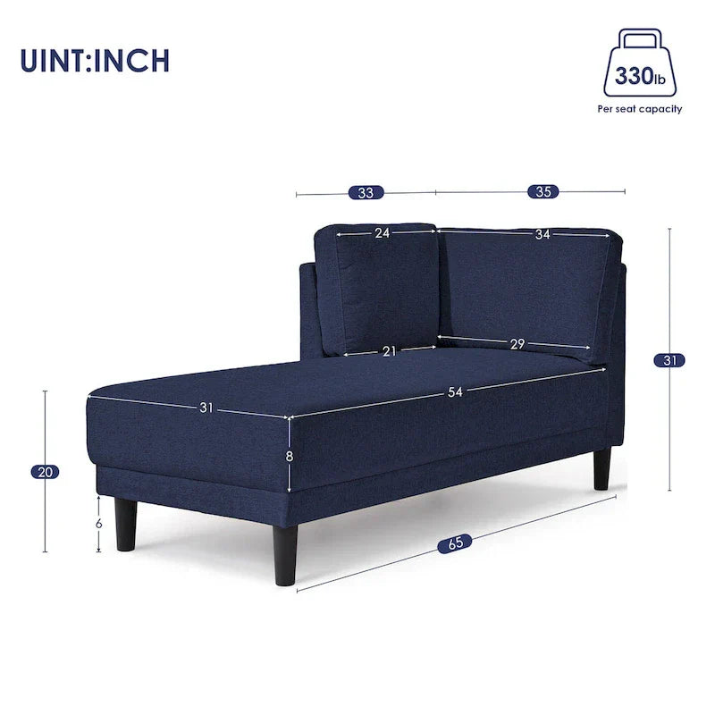Méridienne d'angle moderne en lin 65 avec coussins amovibles, canapé-lit, canapé de détente, méridienne rembourrée