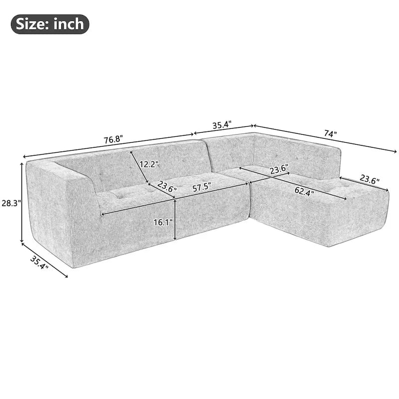 Ensemble Canapé Sectionnel Modulable Forme L pour Salon Moderne Minimaliste, Canapés Rembourrés Assise Profonde