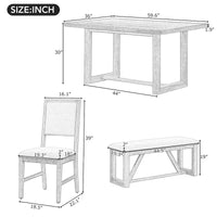 Ensemble de salle à manger 6 pièces, mobilier de cuisine en bois avec table rectangulaire en acacia, 4 chaises et 1 banc