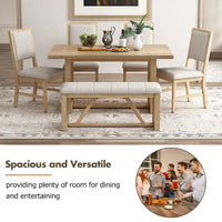 Ensemble de salle à manger 6 pièces, mobilier de cuisine en bois avec table rectangulaire en acacia, 4 chaises et 1 banc