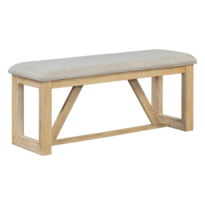 Ensemble de salle à manger 6 pièces, mobilier de cuisine en bois avec table rectangulaire en acacia, 4 chaises et 1 banc