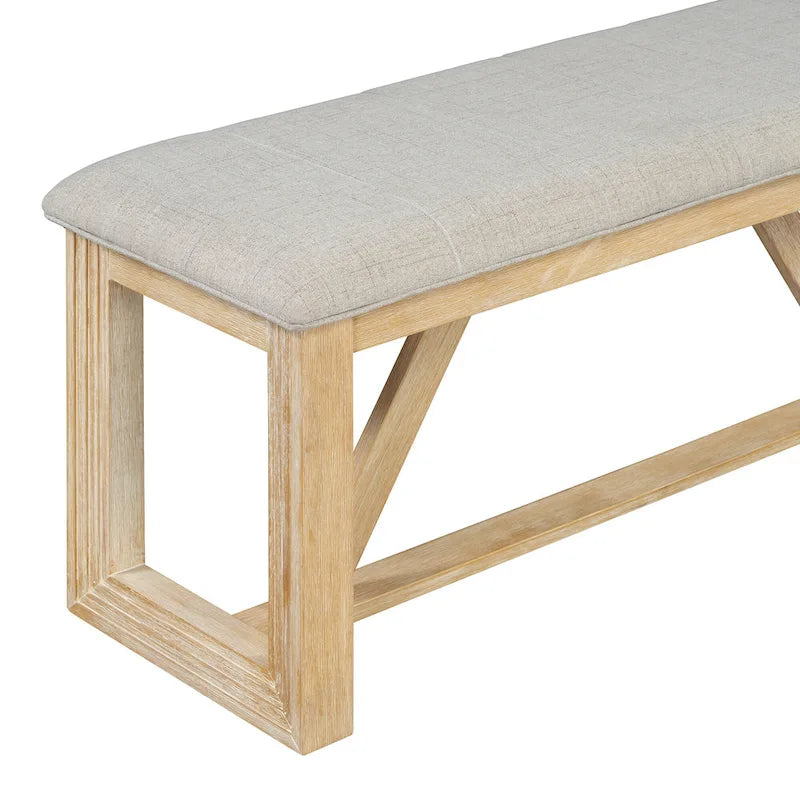 Ensemble de salle à manger 6 pièces, mobilier de cuisine en bois avec table rectangulaire en acacia, 4 chaises et 1 banc