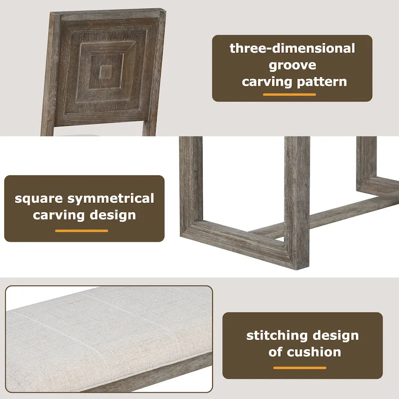Ensemble de salle à manger 6 pièces, mobilier de cuisine en bois avec table rectangulaire en acacia, 4 chaises et 1 banc