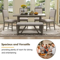 Ensemble de salle à manger 6 pièces, mobilier de cuisine en bois avec table rectangulaire en acacia, 4 chaises et 1 banc