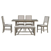 Ensemble de salle à manger 6 pièces, mobilier de cuisine en bois avec table rectangulaire en acacia, 4 chaises et 1 banc