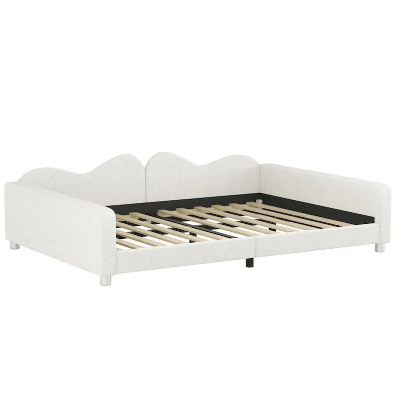 Lit de repos capitonné pleine grandeur, canapé-lit en tissu Sherpa avec dossier en forme de nuage, pas besoin de sommier tapissier, blanc