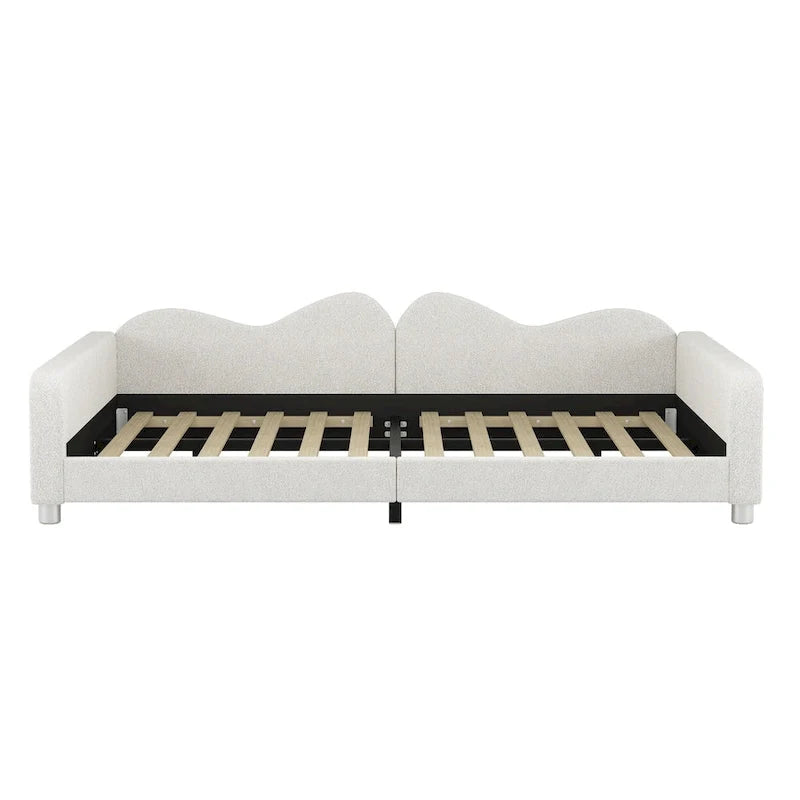 Lit de repos capitonné pleine grandeur, canapé-lit en tissu Sherpa avec dossier en forme de nuage, pas besoin de sommier tapissier, blanc