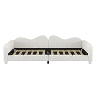 Lit de repos capitonné pleine grandeur, canapé-lit en tissu Sherpa avec dossier en forme de nuage, pas besoin de sommier tapissier, blanc