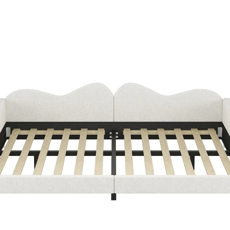 Lit de repos capitonné pleine grandeur, canapé-lit en tissu Sherpa avec dossier en forme de nuage, pas besoin de sommier tapissier, blanc