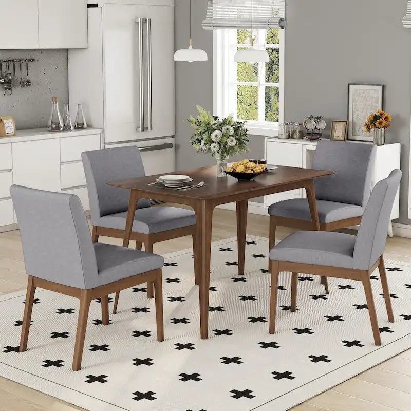 Ensemble de salle à manger 5 pièces, ensemble de meubles de cuisine en bois avec table rectangulaire et 4 chaises rembourrées