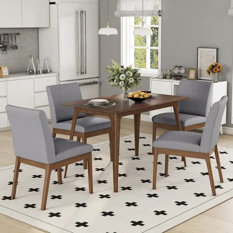 Ensemble de salle à manger 5 pièces, ensemble de meubles de cuisine en bois avec table rectangulaire et 4 chaises rembourrées
