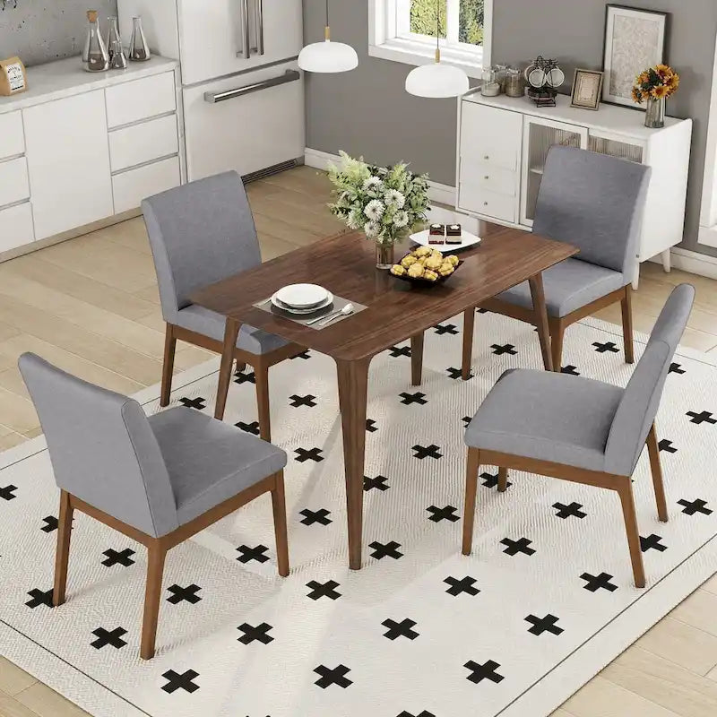 Ensemble de salle à manger 5 pièces, ensemble de meubles de cuisine en bois avec table rectangulaire et 4 chaises rembourrées