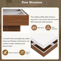 Table basse carrée à 2 niveaux rotative à 360° avec 3 plateaux amovibles
