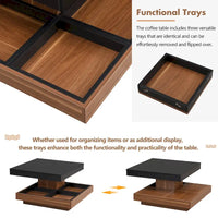 Table basse carrée à 2 niveaux rotative à 360° avec 3 plateaux amovibles