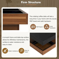 Table basse carrée à 2 niveaux rotative à 360° avec 3 plateaux amovibles