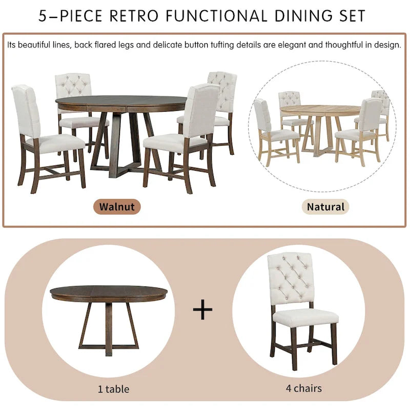 Ensembles de table et chaises de salle à manger multifonctions, ensembles de table de cuisine de ferme avec abattants amovibles et pieds en croix