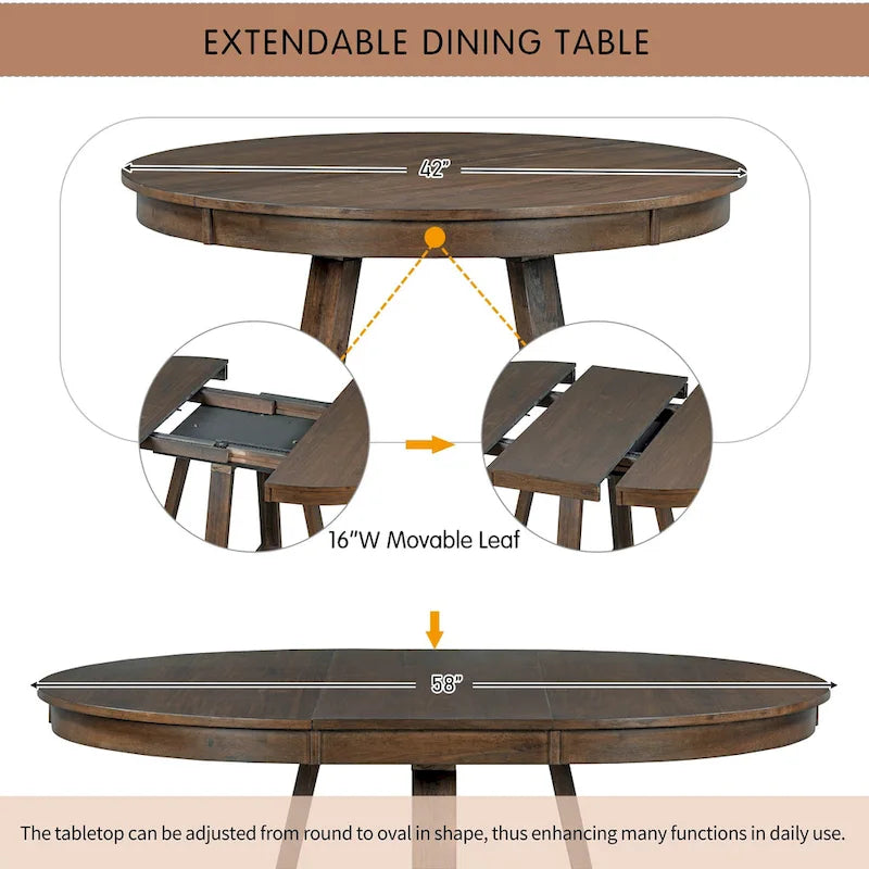 Ensembles de table et chaises de salle à manger multifonctions, ensembles de table de cuisine de ferme avec abattants amovibles et pieds en croix