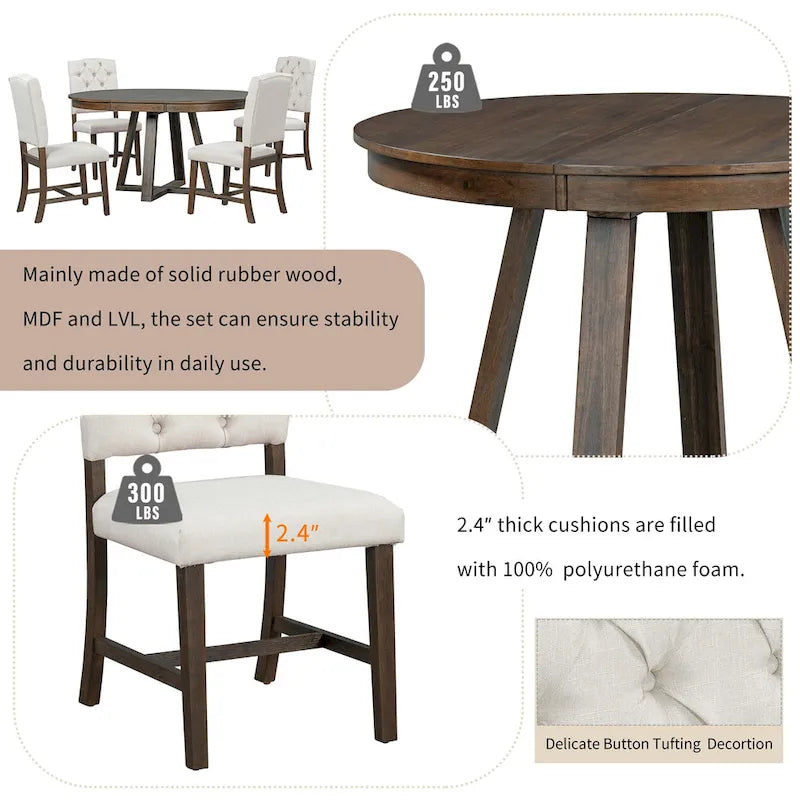 Ensembles de table et chaises de salle à manger multifonctions, ensembles de table de cuisine de ferme avec abattants amovibles et pieds en croix