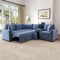 Canapé-Lit Sectionnel Forme L 120.5 pouces en Chenille avec Rangement et Porte-Gobelets