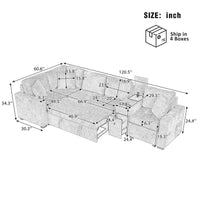 Canapé-Lit Sectionnel Forme L 120.5 pouces en Chenille avec Rangement et Porte-Gobelets