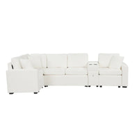 Canapé-Lit Sectionnel Forme L 120.5 pouces en Chenille avec Rangement et Porte-Gobelets