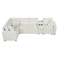 Canapé-Lit Sectionnel Forme L 120.5 pouces en Chenille avec Rangement et Porte-Gobelets