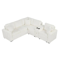 Canapé-Lit Sectionnel Forme L 120.5 pouces en Chenille avec Rangement et Porte-Gobelets