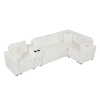 Canapé-Lit Sectionnel Forme L 120.5 pouces en Chenille avec Rangement et Porte-Gobelets
