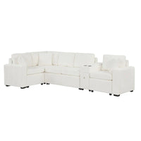 Canapé-Lit Sectionnel Forme L 120.5 pouces en Chenille avec Rangement et Porte-Gobelets