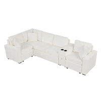 Canapé-Lit Sectionnel Forme L 120.5 pouces en Chenille avec Rangement et Porte-Gobelets