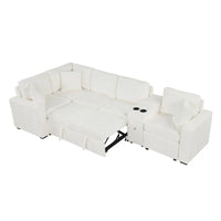 Canapé-Lit Sectionnel Forme L 120.5 pouces en Chenille avec Rangement et Porte-Gobelets
