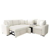 Canapé-Lit Sectionnel Forme L 120.5 pouces en Chenille avec Rangement et Porte-Gobelets